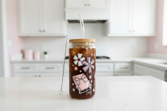 Glass Cup with Lid and straw- Bookish Baddie