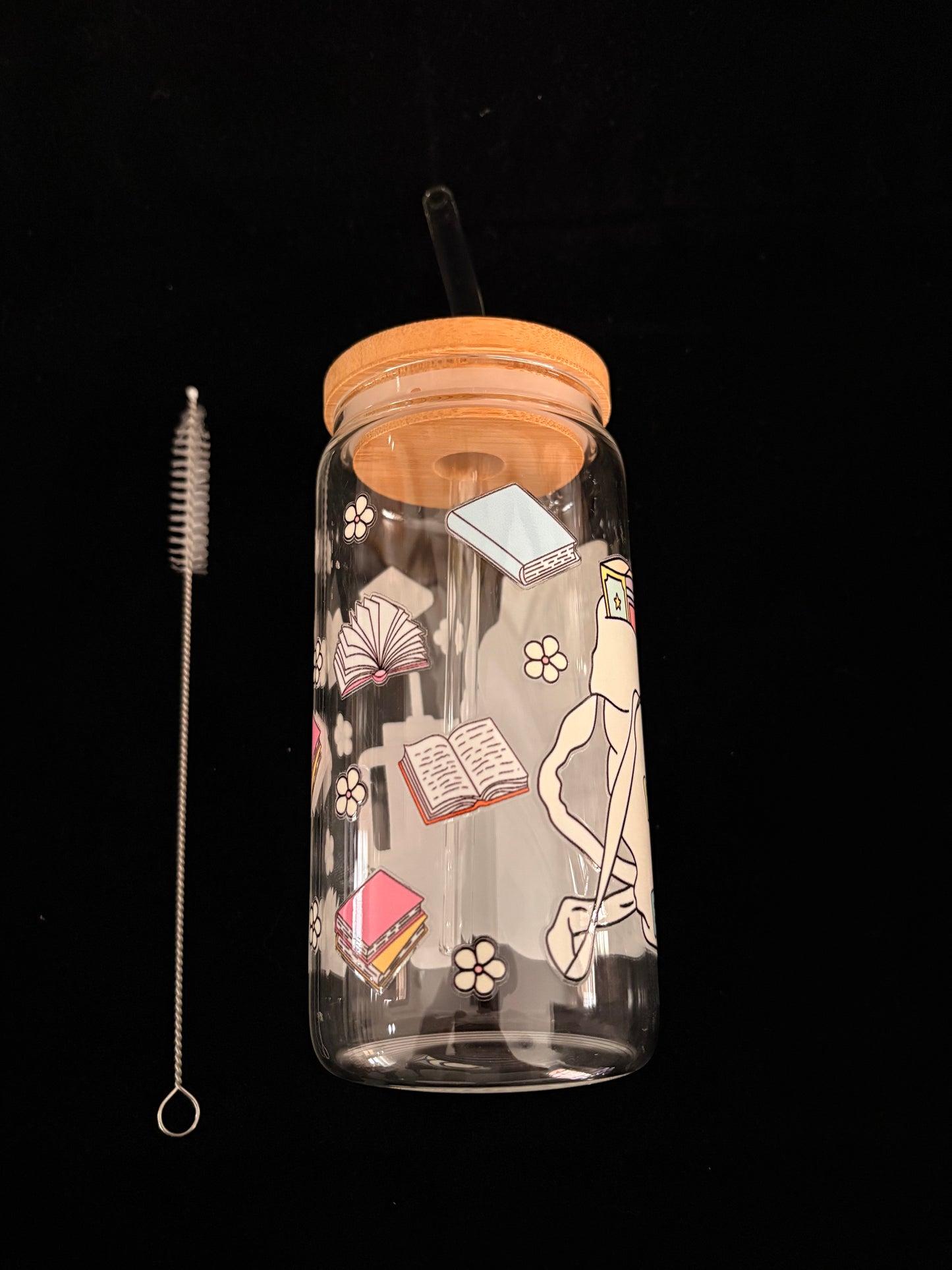 Glass Cup with Lid and straw-Book Everywhere