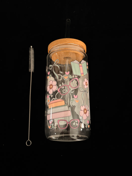 Glass Cup with Lid and straw-Book Everywhere