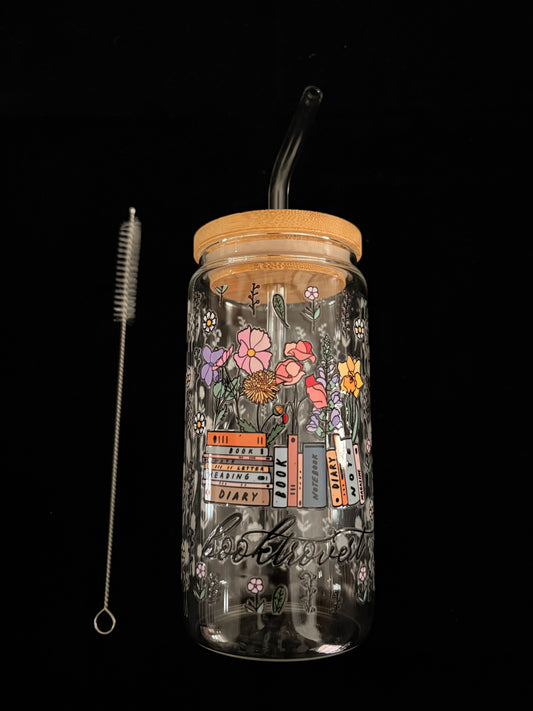 Glass Cup with Lid and straw-Coquette Books
