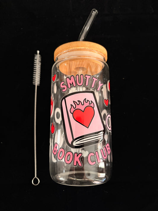 Glass Cup with Lid and straw- Smutty book club